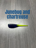 Livin' the Dream Crappie Baits Shad Body in Junebug and Chartreuse with a deep purple-blue body and chartreuse tail.