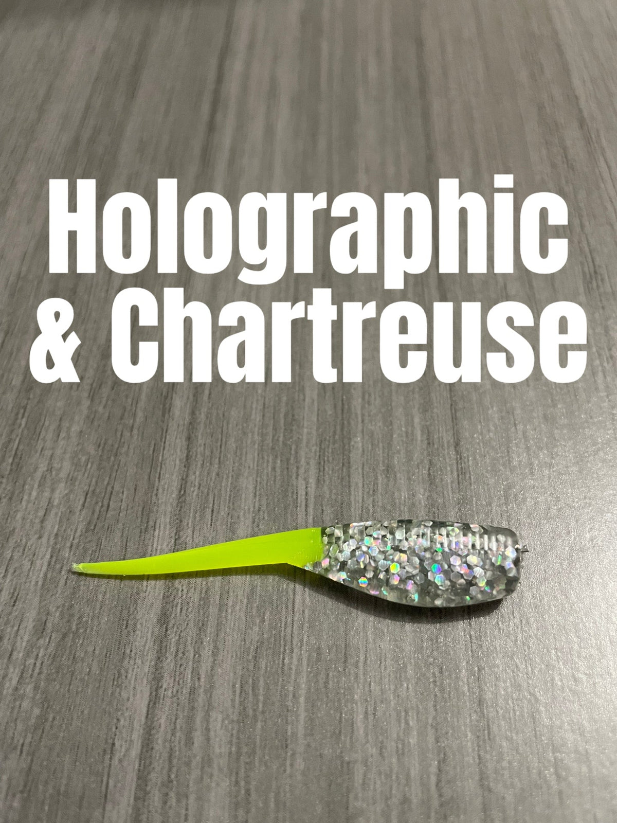 Livin' the Dream Crappie Baits Shad Body in Holographic & Chartreuse with a clear silver glitter body and chartreuse tail.