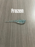 Frozen Shad Body crappie bait in clear translucent with blue-teal glitter.