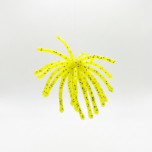 Livin' the Dream Urchin crappie bait in high-visibility chartreuse with black flake.