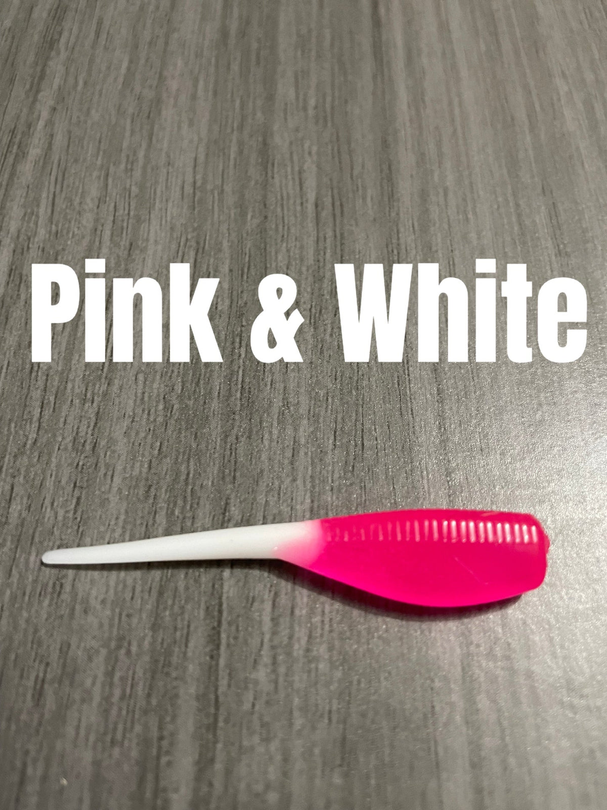 Livin' the Dream Crappie Baits Shad Body in Pink & White featuring a bright pink ribbed body and smooth white tail.
